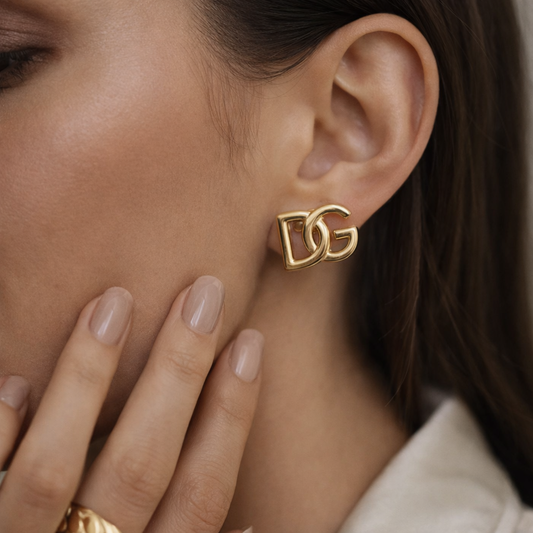 Bold Interlocking Geometric Initial Stud Earrings