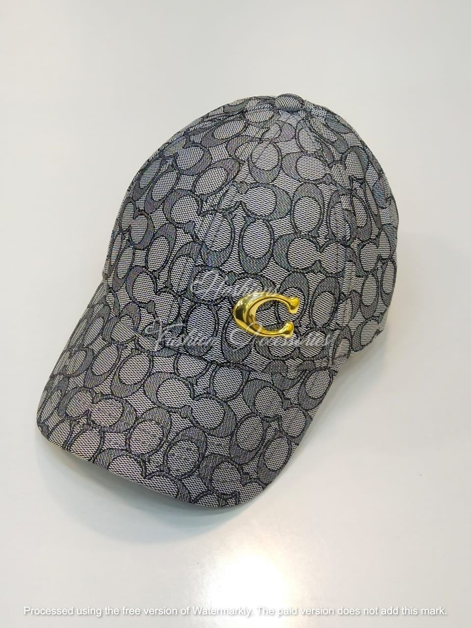 Unisex Monogram Baseball Cap with Gold Accent – Adjustable Fashion Hat (Grey & Black)