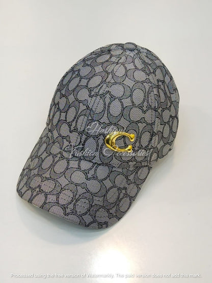 Unisex Monogram Baseball Cap with Gold Accent – Adjustable Fashion Hat (Grey & Black)