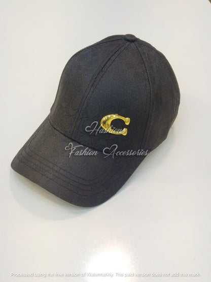 Unisex Monogram Baseball Cap with Gold Accent – Adjustable Fashion Hat (Grey & Black)