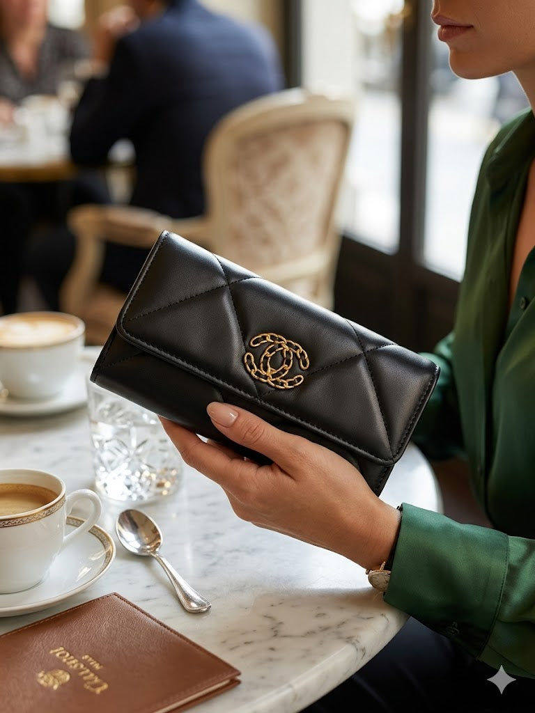 Quilted Flap Long Wallet