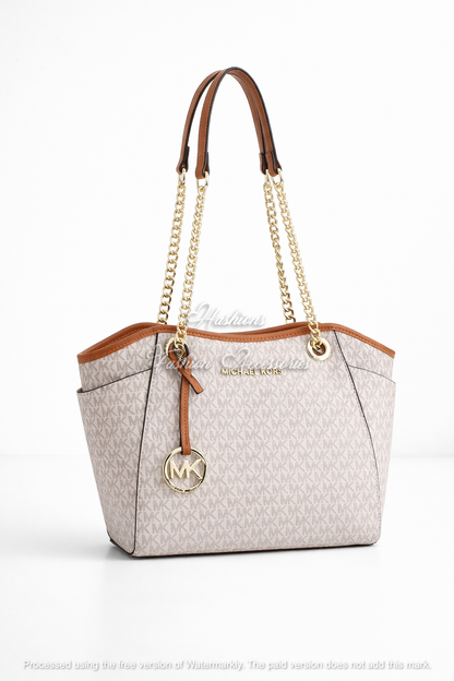 Women’s Signature Monogram Chain Tote – Large Triple Compartment Shoulder Bag