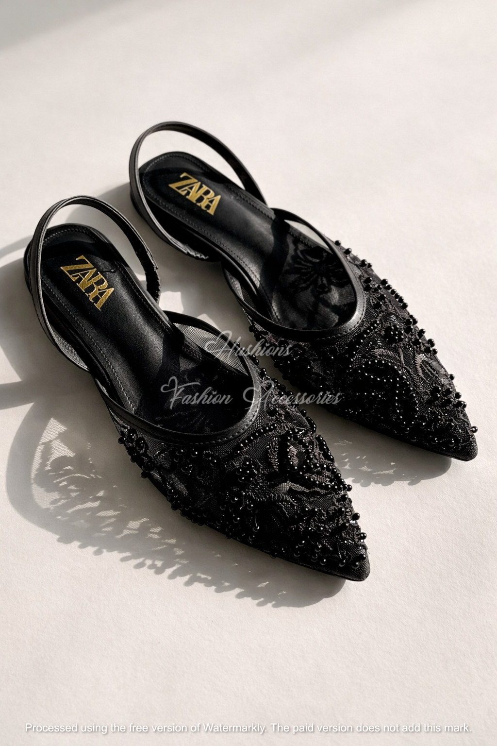 Pointed Toe Embellished Mesh Slingback Flats – Bridal & Evening Shoes