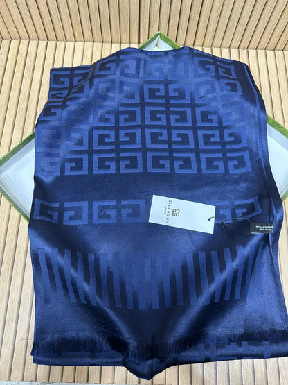 Luxury Satin Silk Scarf for Women – Geometric Monogram Style Printed Silk Stole