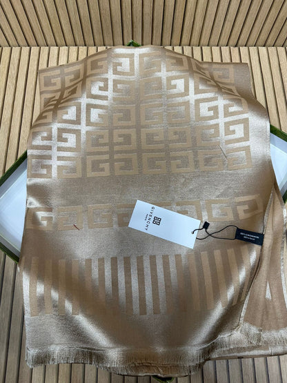 Luxury Satin Silk Scarf for Women – Geometric Monogram Style Printed Silk Stole