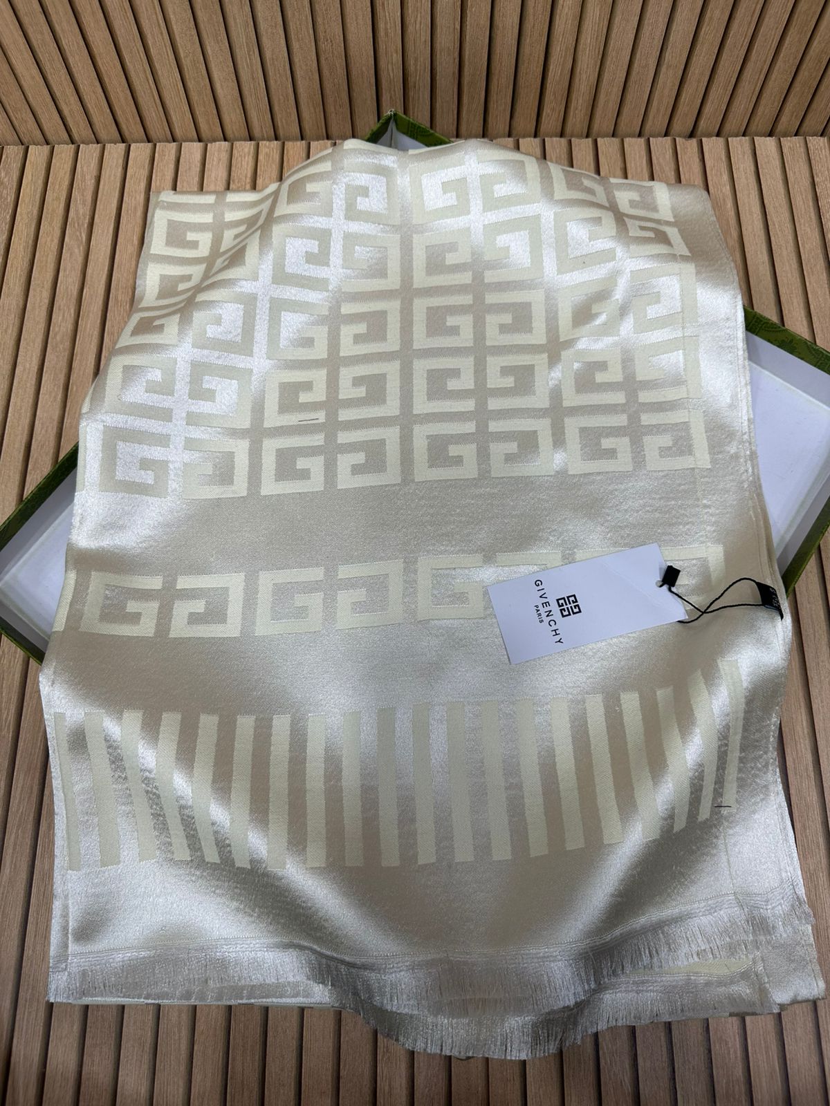 Luxury Satin Silk Scarf for Women – Geometric Monogram Style Printed Silk Stole