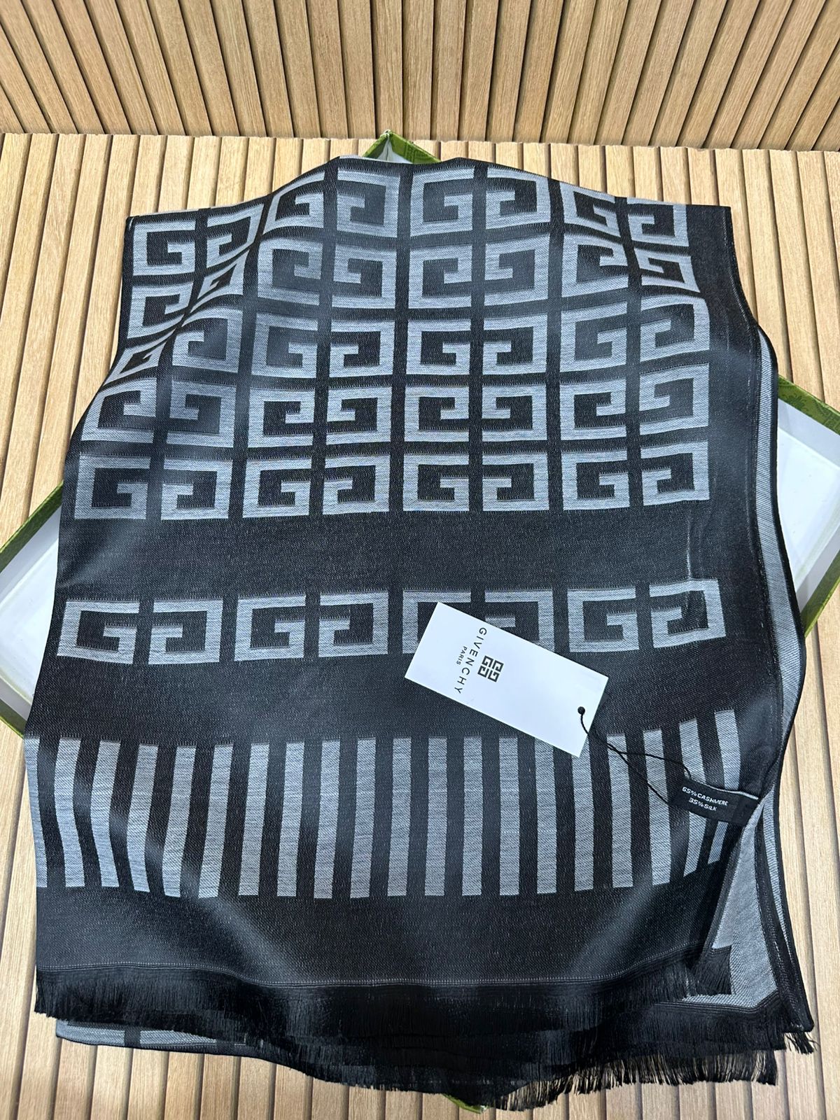 Luxury Satin Silk Scarf for Women – Geometric Monogram Style Printed Silk Stole