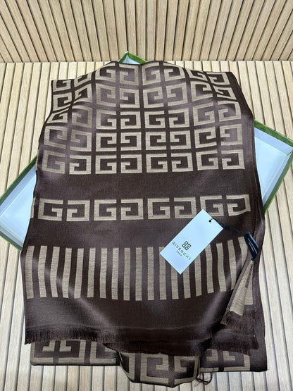 Luxury Satin Silk Scarf for Women – Geometric Monogram Style Printed Silk Stole