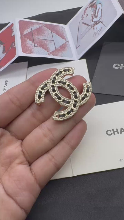 Crystal Chain Double-C Brooch – Gold Tone Statement Brooch for Women