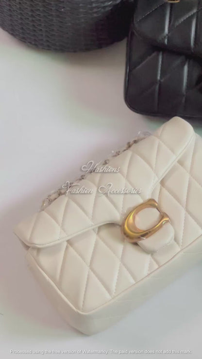 Quilted Chain Flap Shoulder Bag – Convertible Crossbody (Black, Ivory, Taupe)