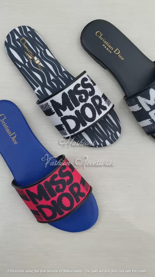 Miss Dior Graphic Slides – Bold Logo Flat Sandals