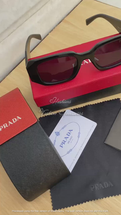 Prada Symbole Rectangular Sunglasses – Black Acetate