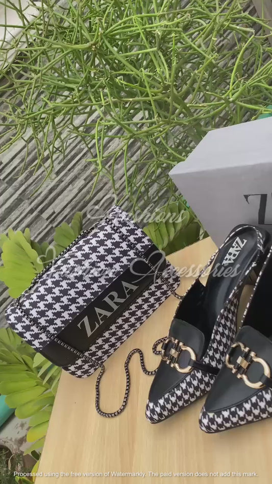 Zara Houndstooth Elegance – Bag & Heel Combo