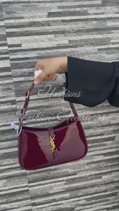 YSL Burgundy Patent Hobo Bag