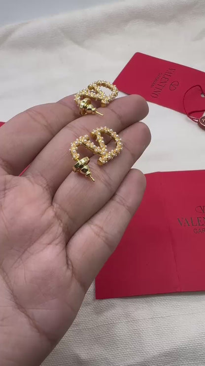 Gold-Plated Pearl Embellished Stud Earrings | Elegant Statement Jewellery for Women