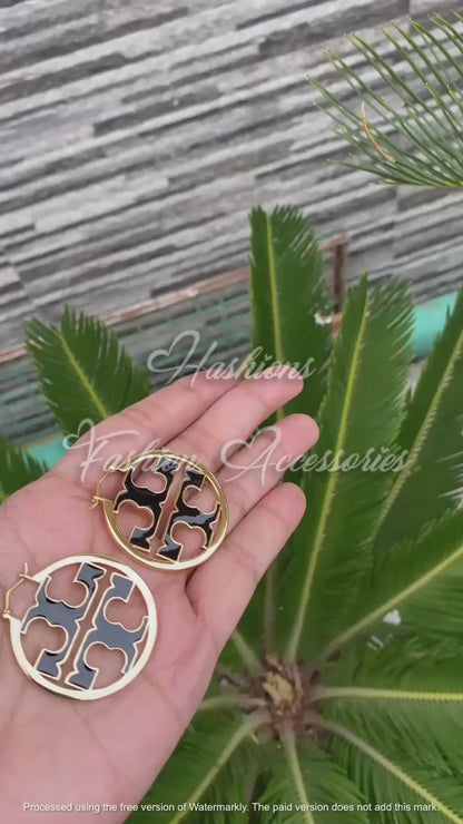 Tory Burch Black & Gold Hoops