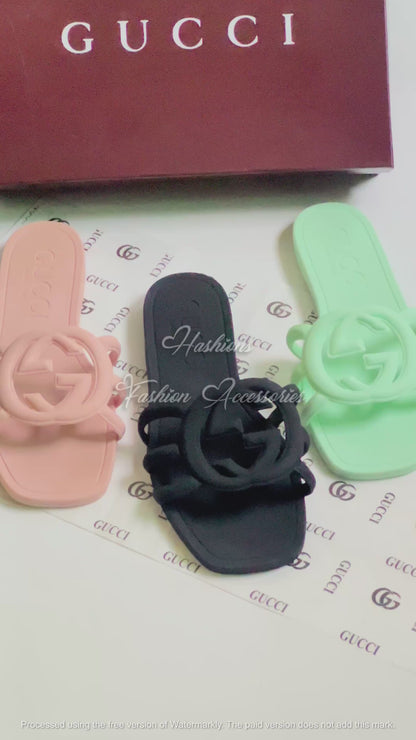 Women’s Jelly Logo Slides – Lightweight Summer Flat Sandals