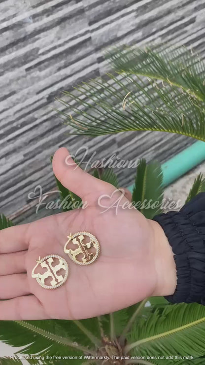 Tory Burch Crystal Gold Hoops