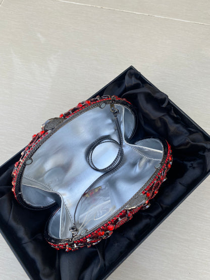 Red Glossy Evening Clutch with Metallic Detailing – Elegant Party & Wedding Purse for Women