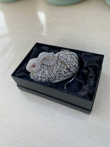 Silver Rhinestone Clutch with Metallic Frame – Luxury Evening & Party Purse for Women