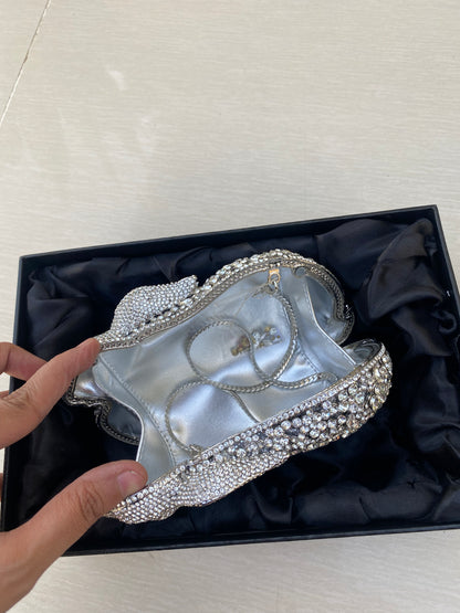 Silver Rhinestone Clutch with Metallic Frame – Luxury Evening & Party Purse for Women