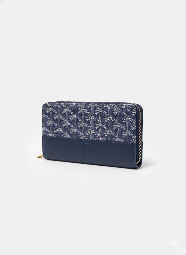 Geometric Print Zip-Around Long Wallet - Premium Vegan Leather Slim Clutch & Card Organizer for Women