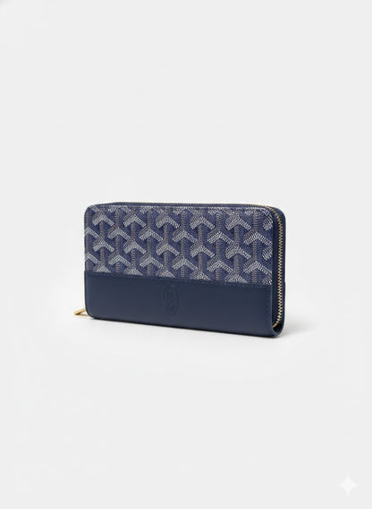 Geometric Print Zip-Around Long Wallet - Premium Vegan Leather Slim Clutch & Card Organizer for Women