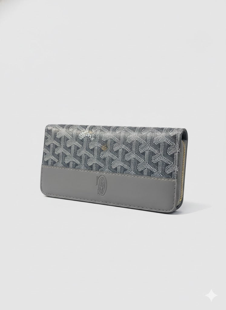 Geometric Print Zip-Around Long Wallet - Premium Vegan Leather Slim Clutch & Card Organizer for Women