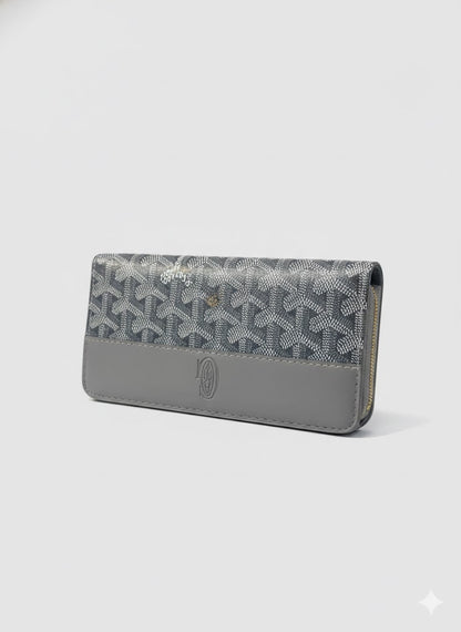 Geometric Print Zip-Around Long Wallet - Premium Vegan Leather Slim Clutch & Card Organizer for Women