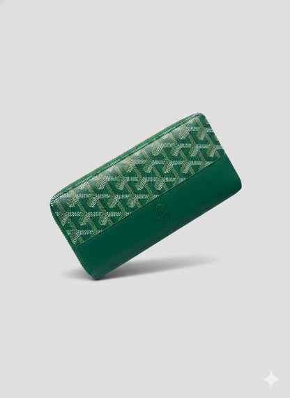 Geometric Print Zip-Around Long Wallet - Premium Vegan Leather Slim Clutch & Card Organizer for Women
