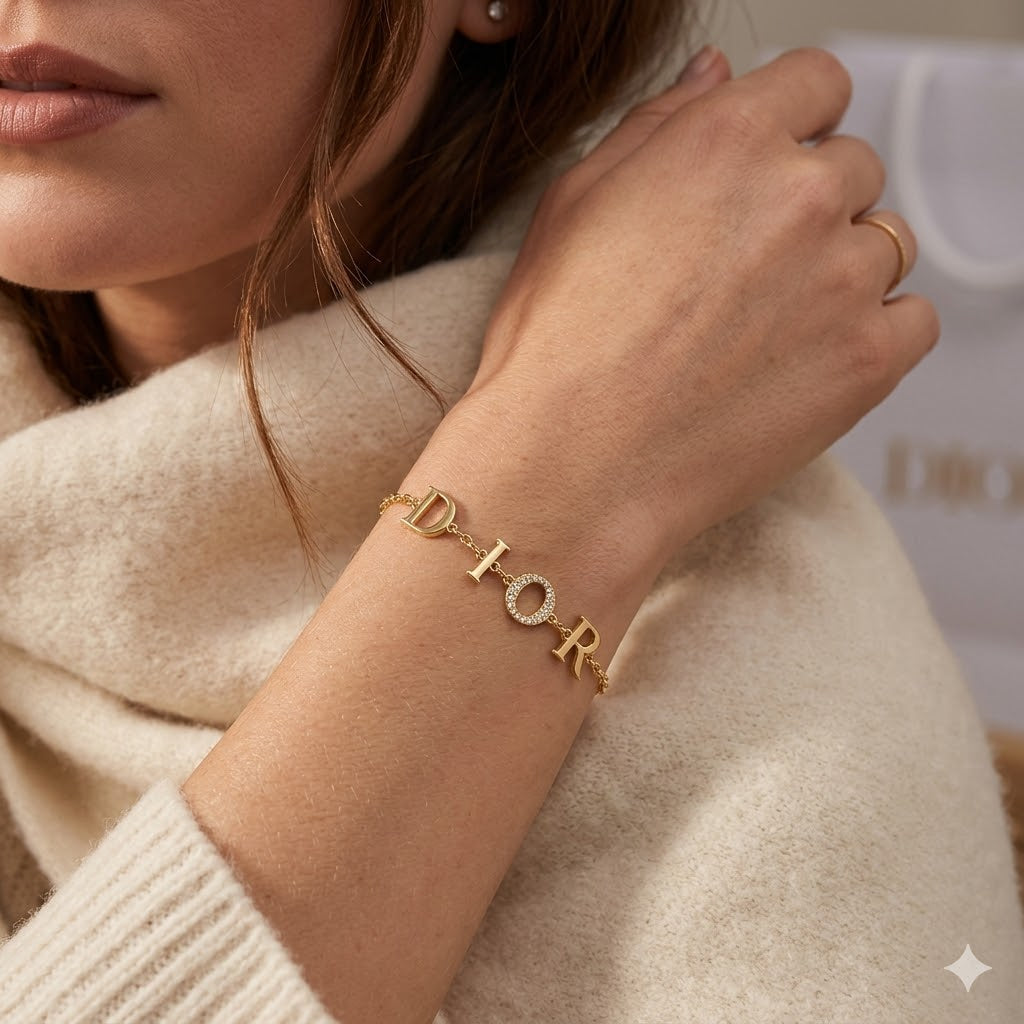 Crystal Letter Gold Bracelet